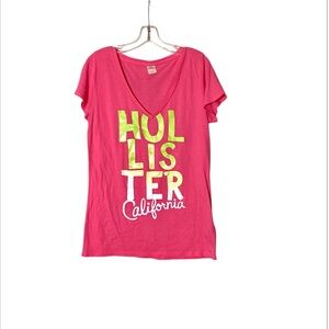 🌵Hollister 2000’s Hot Pink Logo Graphic T-Shirt L🌵